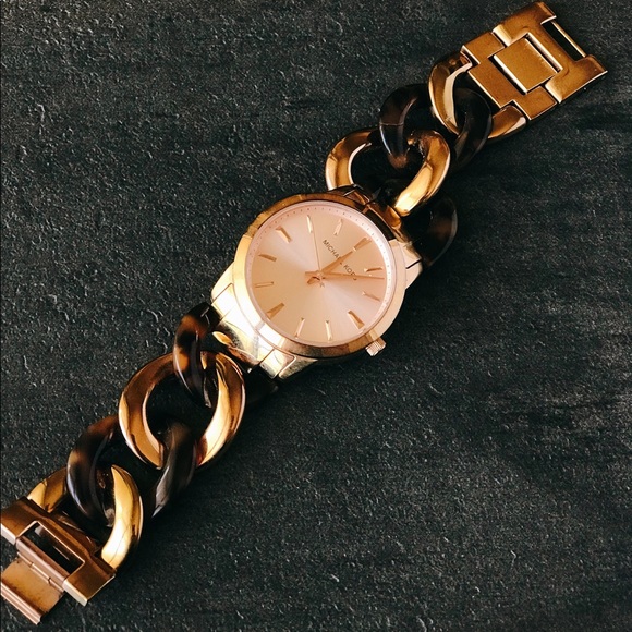 Michael Kors Accessories - Michael Kors Rose Gold /Tortoise Tone Chain Watch